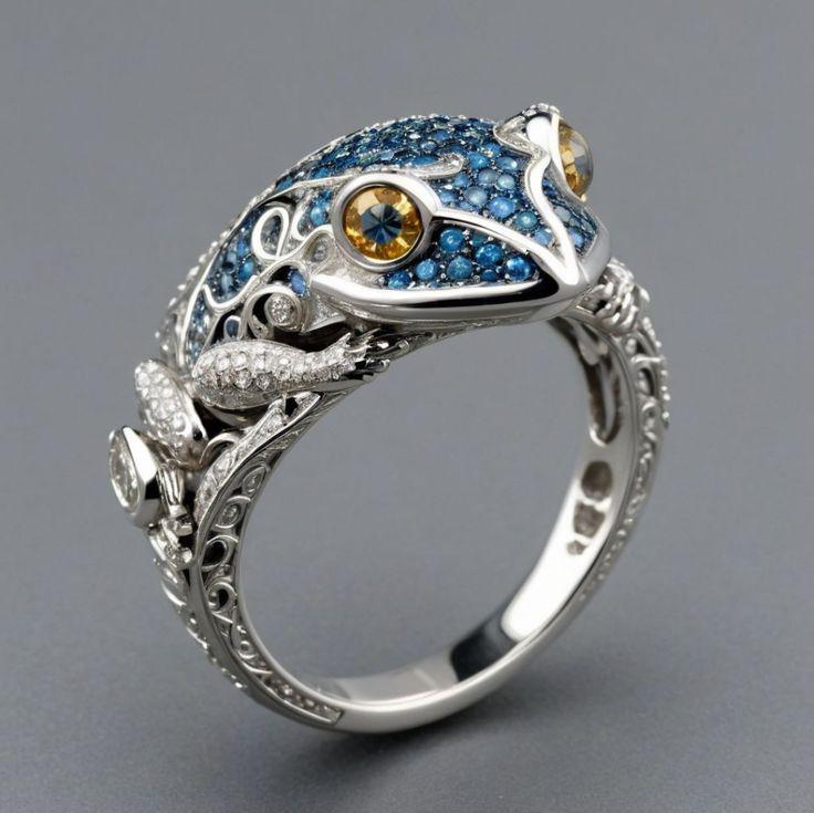 Vintage Blue Glossy Toad Ring in Sterling Silver