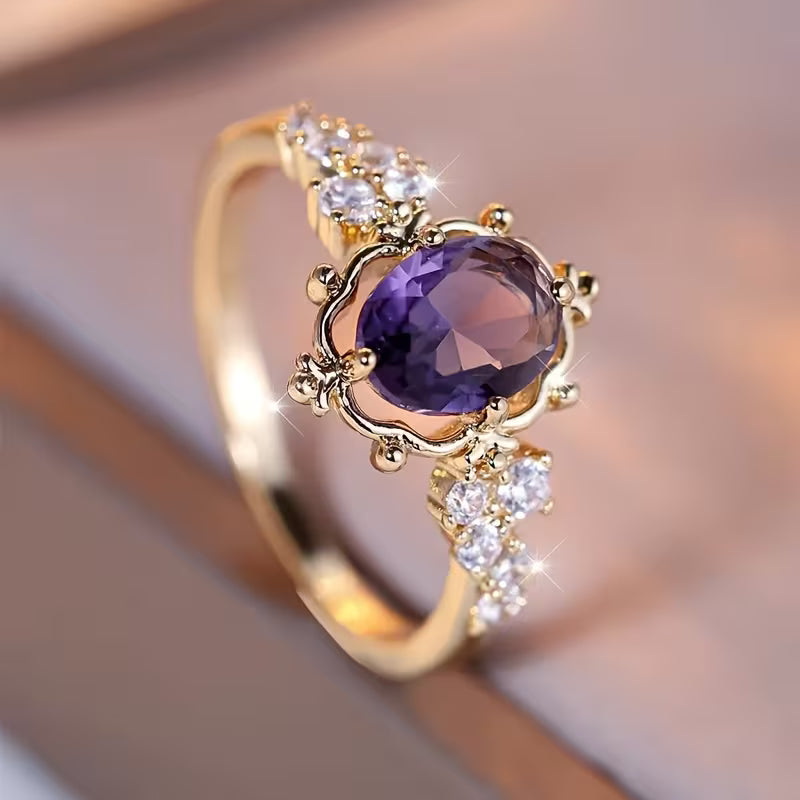 Golden Amethyst Princess Ring