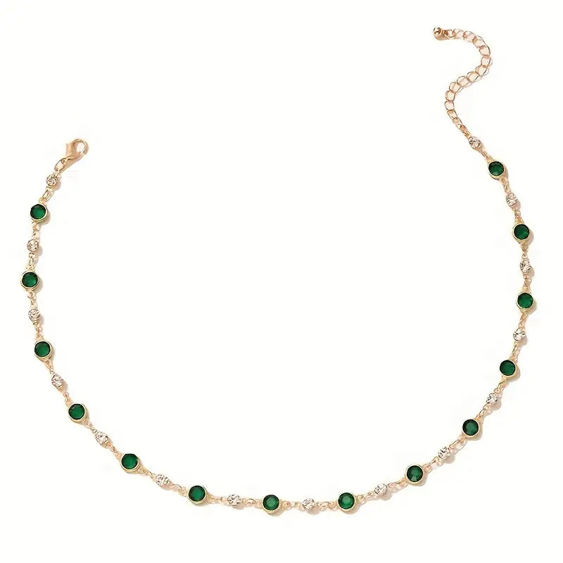 Gold Emerald Station Pendant Necklace