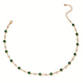 Gold Emerald Station Pendant Necklace