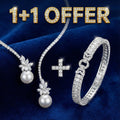 1+1 Offer: Elegant shiny necklace with silver pearls + White Sapphire Bracelet with Emerald Cut