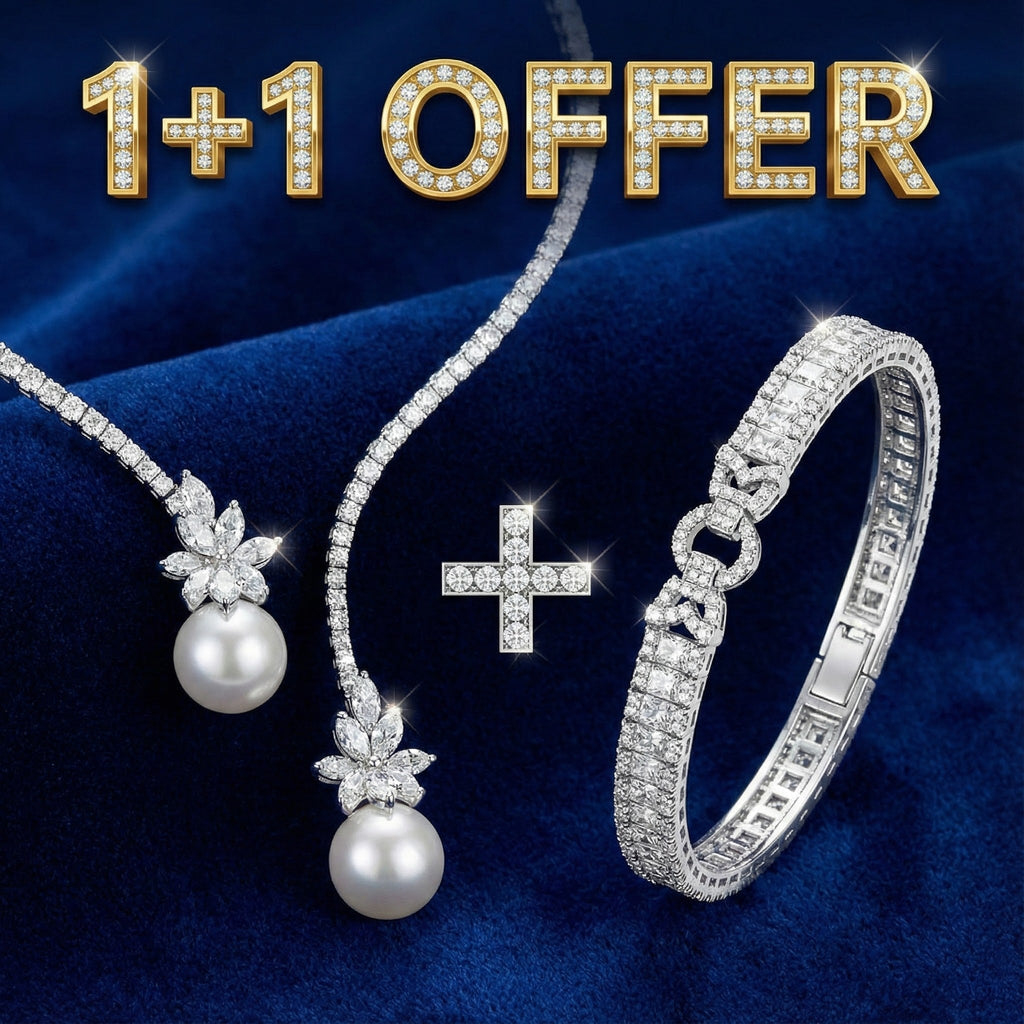 1+1 Offer: Elegant shiny necklace with pearls crafted from silver + White Sapphire Bracelet with Emerald Cut