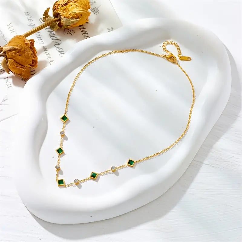 Gold Emerald Geometric Pendant Necklace