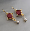 Vintage Ruby and Pearl Earrings