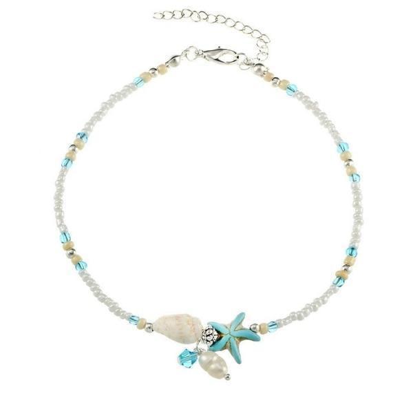Star and Shell Anklet Bracelet with Gemstones