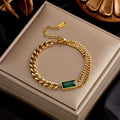 Gold Emerald Chain Bar Bracelet