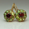 Rounded green and red gemstone earrings