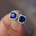Silver Sapphire Halo Stud Earrings -> Silver Sapphire Halo Stud Ear Studs