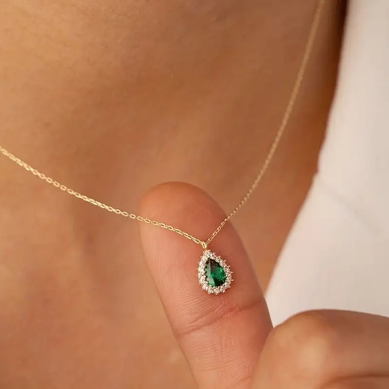 Emerald Teardrop Gold Necklace