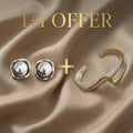 1+1 Offer: Elegant golden bracelet with white opal + Elegant earrings with black pearl