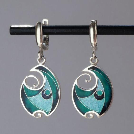 Vintage Blue Enamel Silver Ear Jewelry