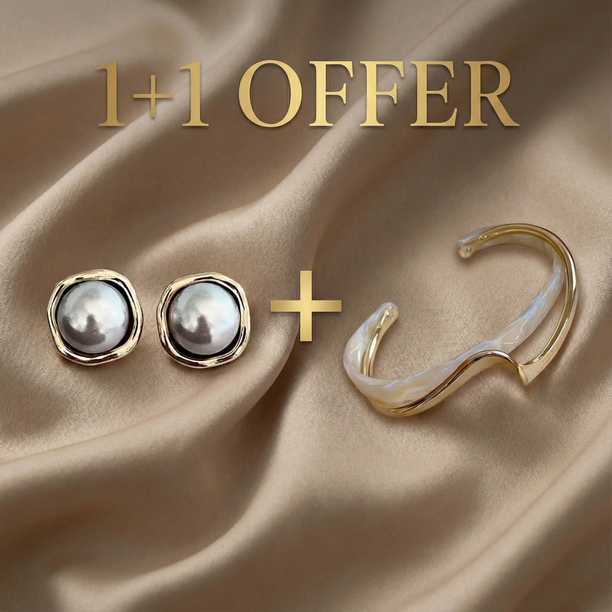 1+1 Offer: Elegant White Opal Golden Bracelet + Stylish Black Pearl Earrings