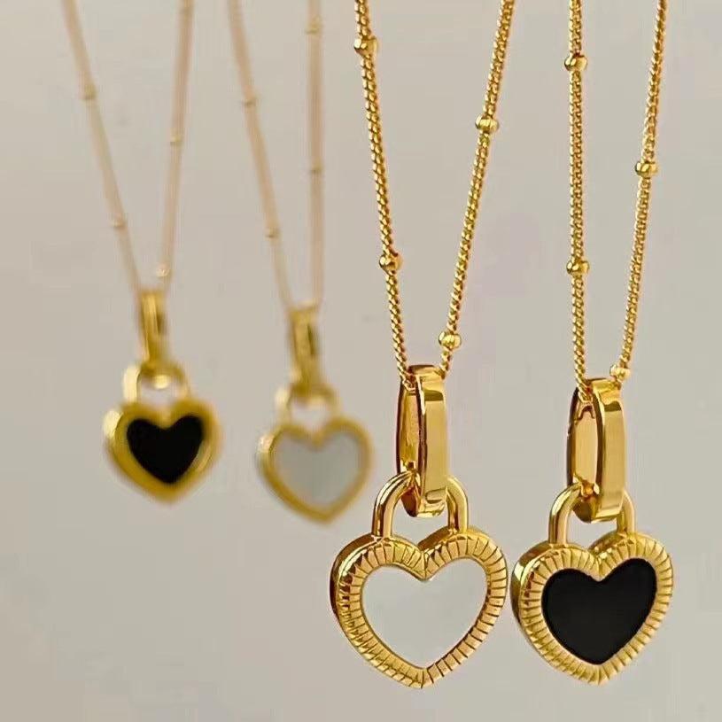 Gold Heart Necklace in Black and White