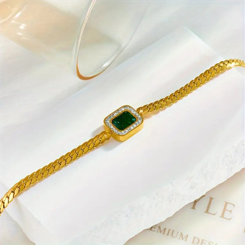 Emerald Gold Chain Bracelet