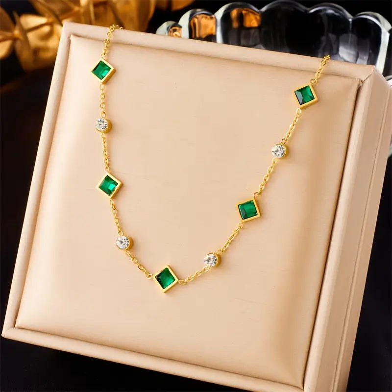 Gold Emerald Geometric Pendant Necklace