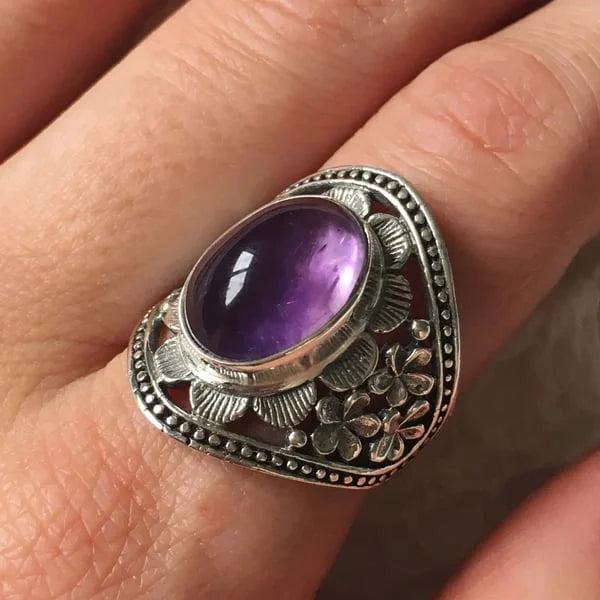 Purple Gemstone Floral Ring