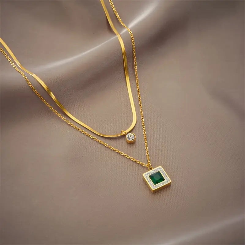 Emerald Gold Layered Necklace