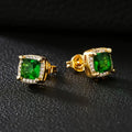 Golden Emerald Halo Stud Earrings