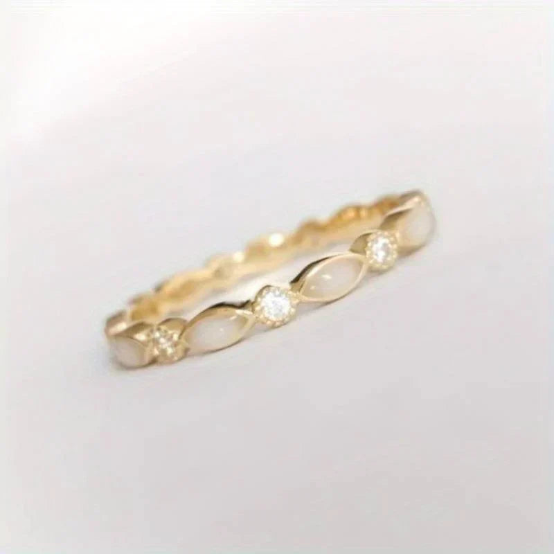 Vintage White Opal and Zirconia Ring