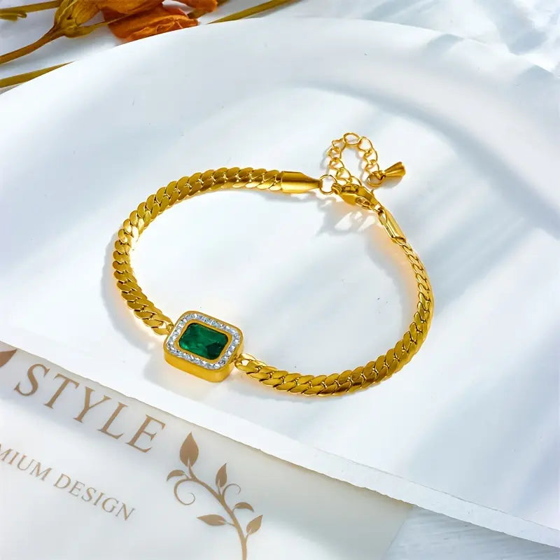 Emerald Gold Chain Bracelet