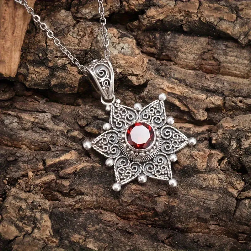 Silver Ruby Star Charm Necklace