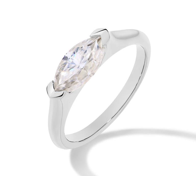 Elegant Marquise-Cut Gemstone Ring in Sterling Silver