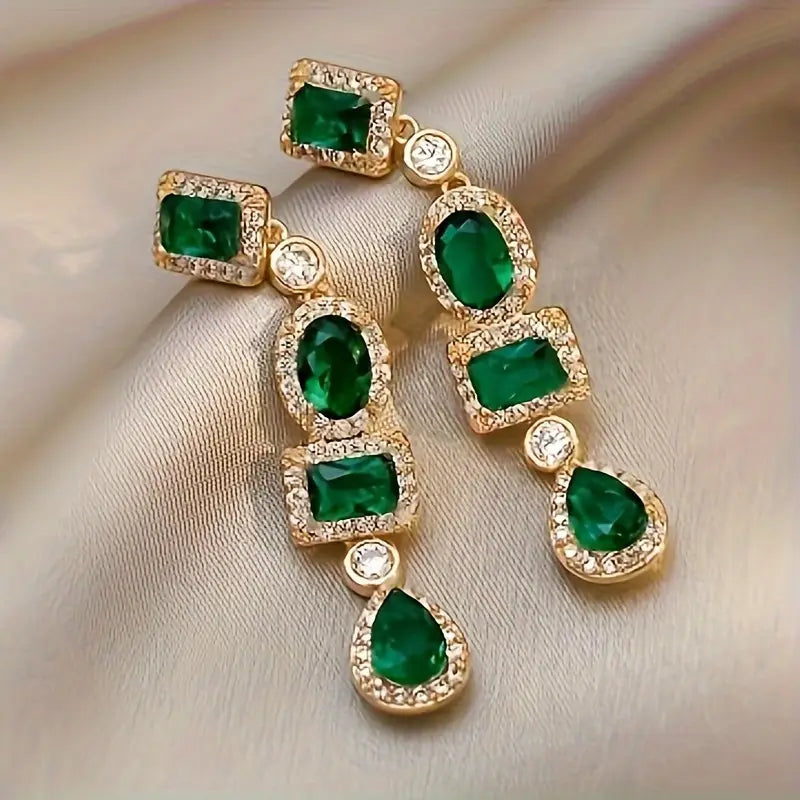 Gold and Emerald Multi-Shape Dangle Earrings