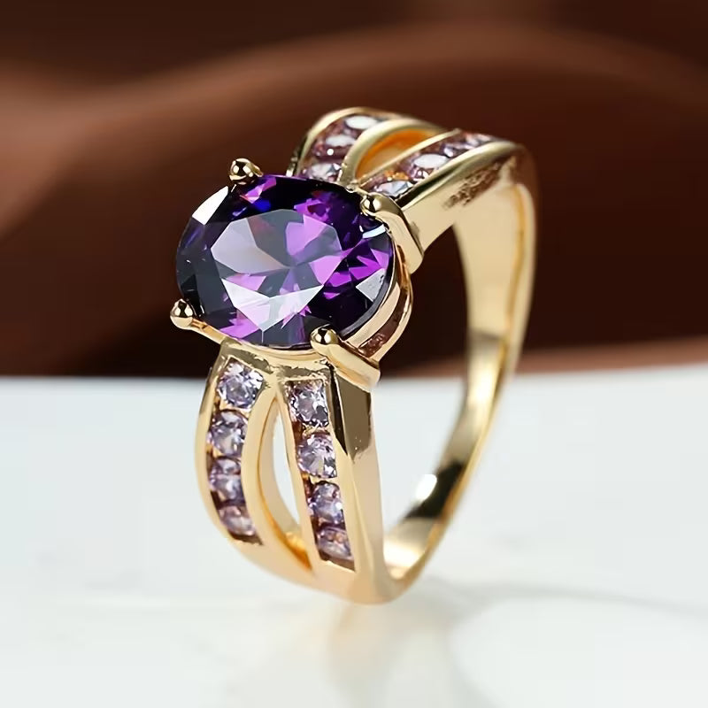 Amethyst Gold Split Band Ring