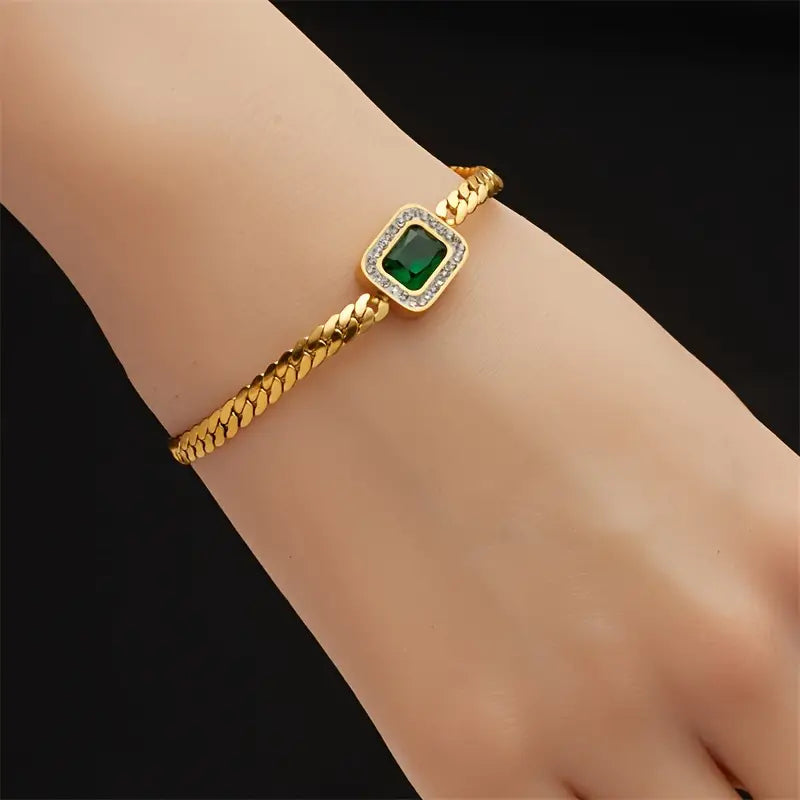 Emerald Gold Chain Bracelet