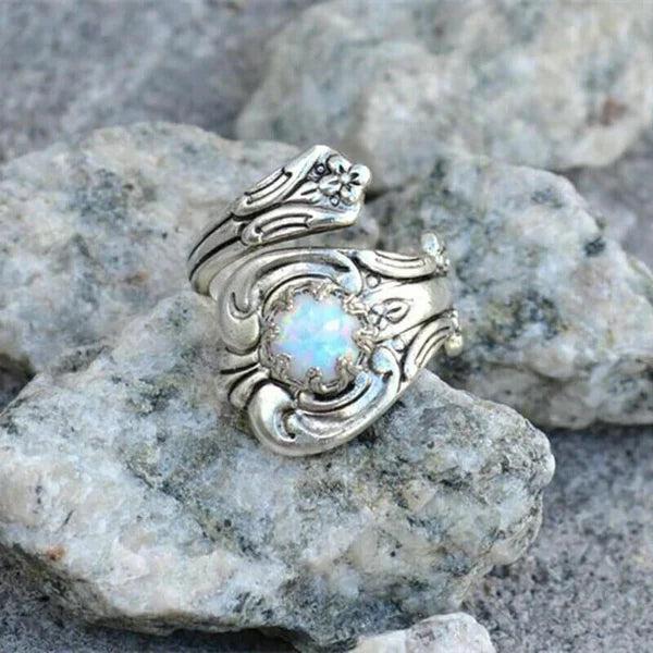 White Opal Spoon-Style Adjustable Ring