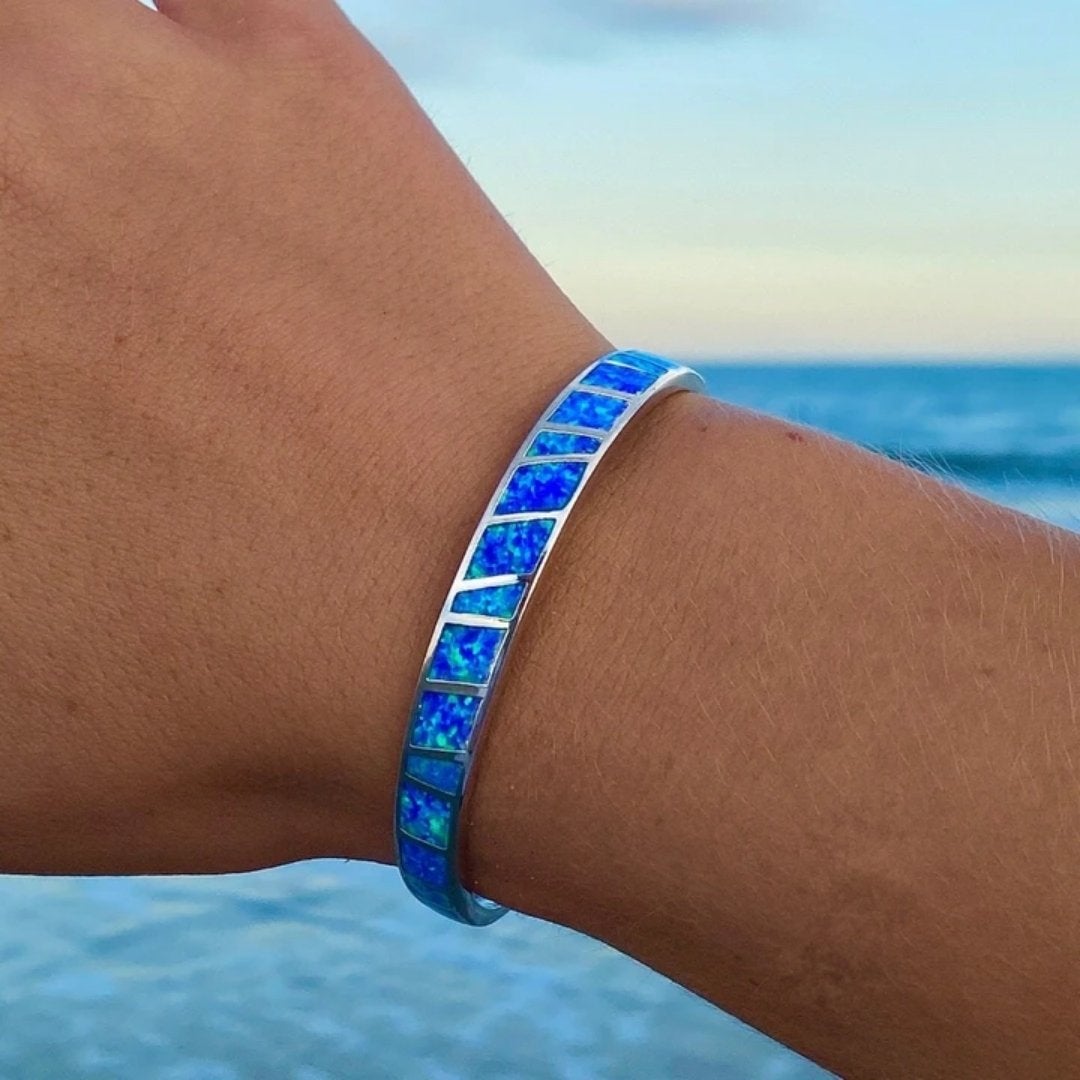 Blue and Silver Opal Bangle