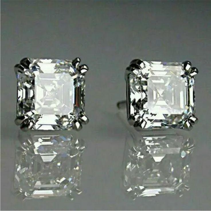 Vintage Square White Silver Earrings
