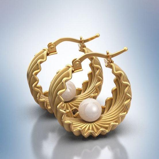 Vintage Gold Pearl Basket Dangle Earrings