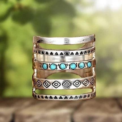 Bohemian Cut-out Ring with Engraved Turquoise