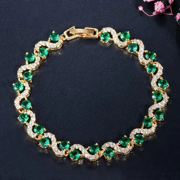 1+1 Offer: Fiora Emmeranthe Bracelet + Green Zirconia Ring in Gold