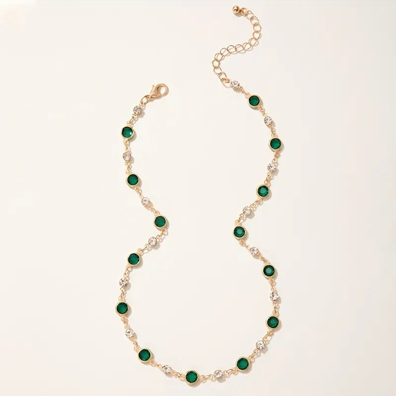 Gold Emerald Station Pendant Necklace