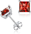 Minimalist Princess Cut Ruby Stud Earrings - Adjusted Handle Edition