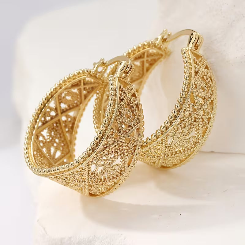 Bohemian Gold Floral Hoop Earrings