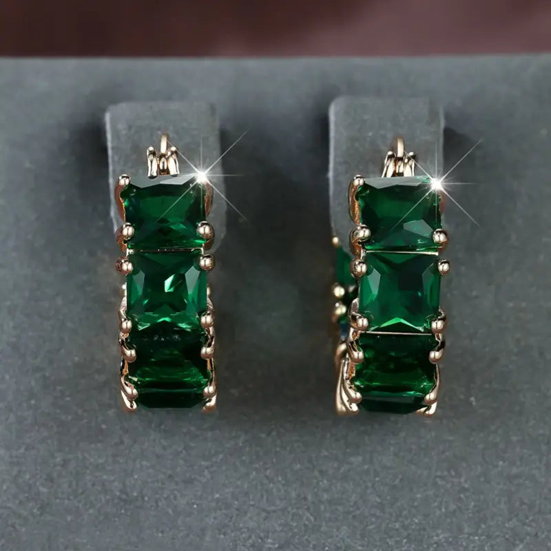 Gold and Emerald Chunky Hoop Earrings