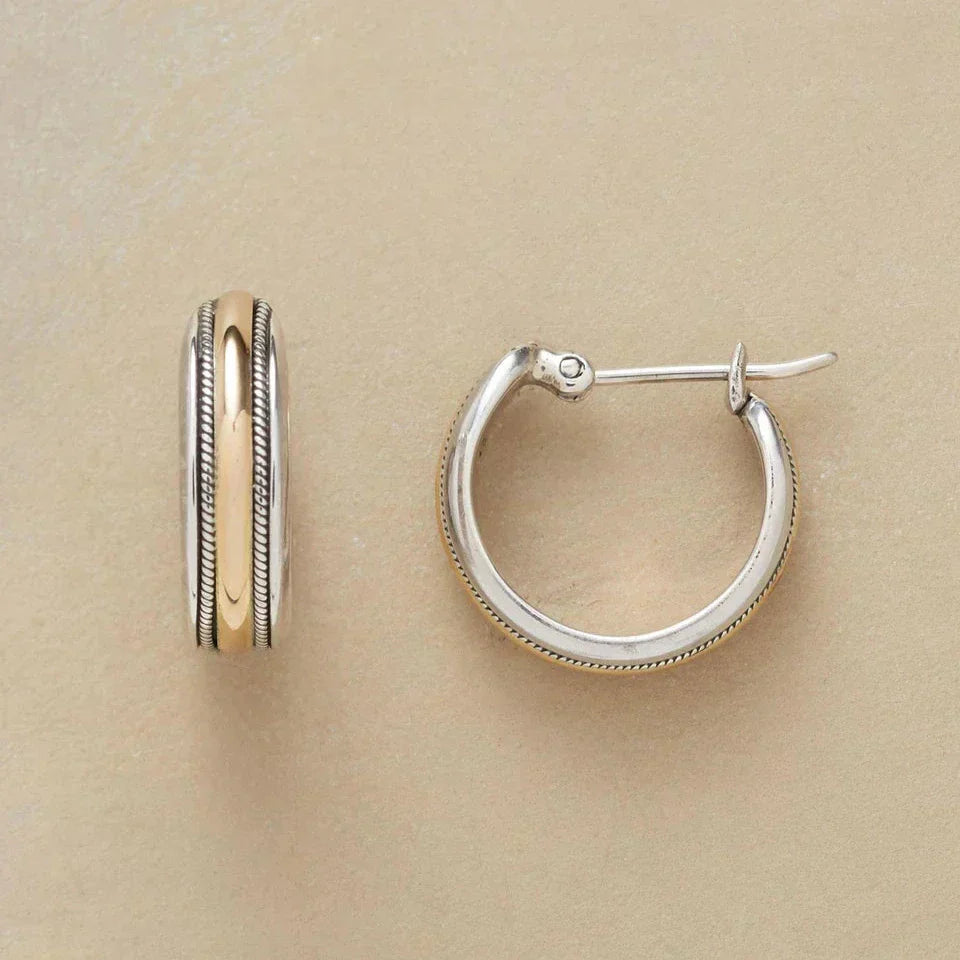 Vintage Golden Line Silver Hoop Earrings -> Vintage Gold Line Silver Hoop Earrings