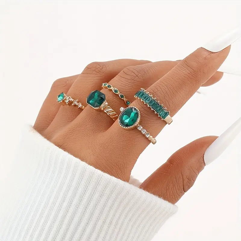 Gold and Emerald Ring Set