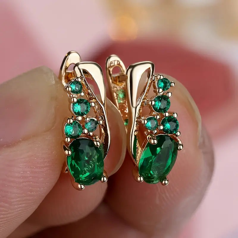 Gold and Emerald Cluster Drop Earrings