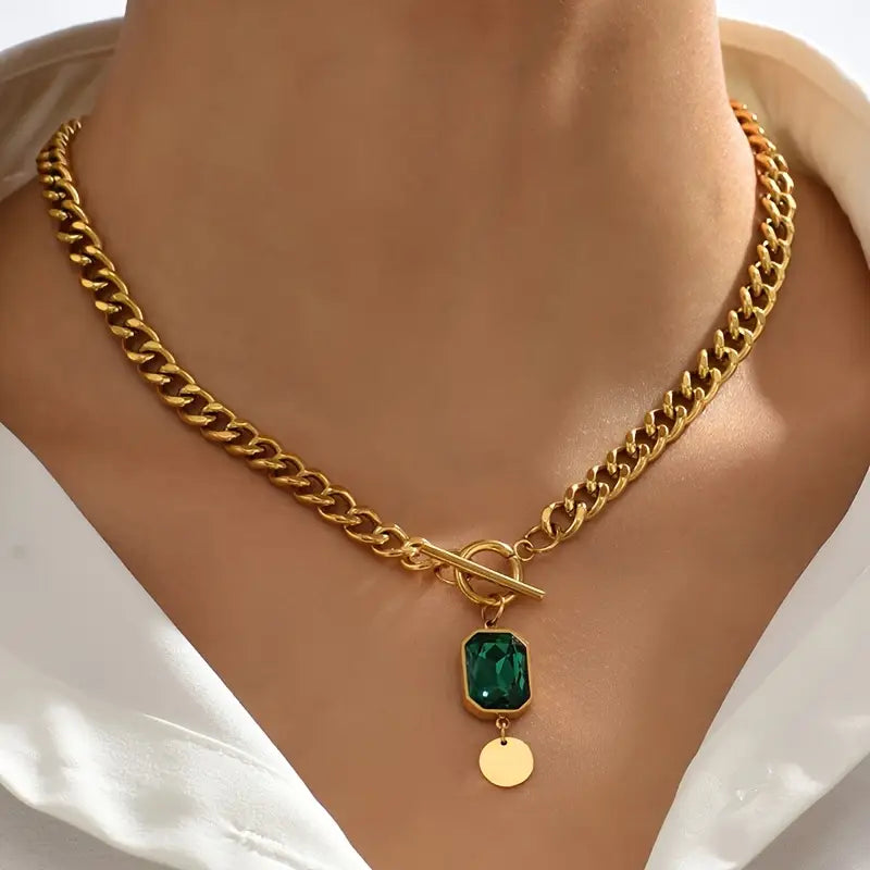 Emerald Gold Chain Necklace