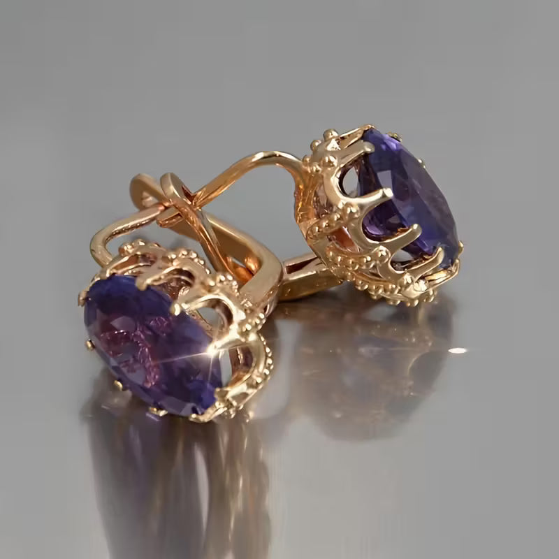 Golden Amethyst Tiara Earrings