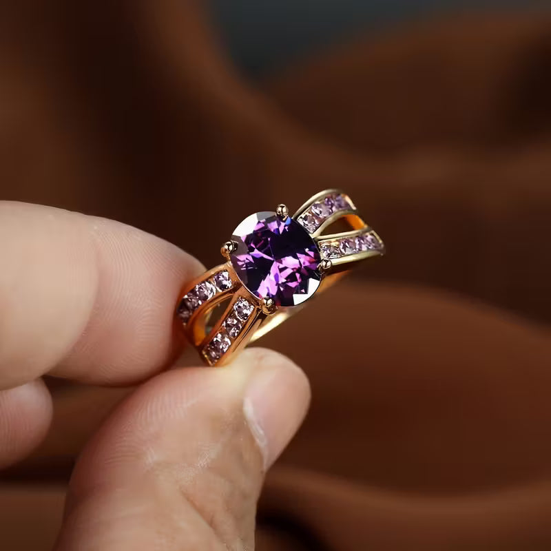 Amethyst Gold Split Band Ring