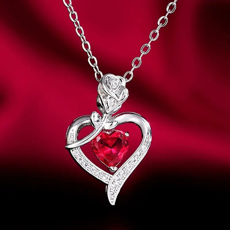 Silver Ruby Heart Pendant Necklace -> Silver Ruby Heart Charm Necklace