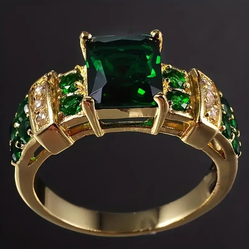 Emerald Gold Geometric Ring