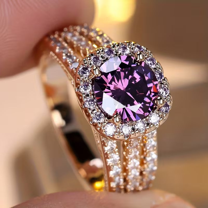 Golden Amethyst Halo Band