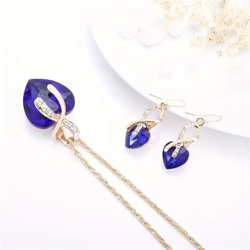 Gold Sapphire Heart Jewelry Set