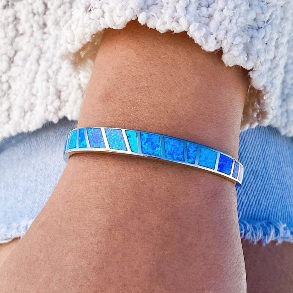 Blue and Silver Opal Bangle